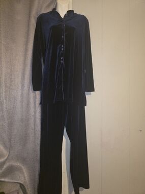 Coldwater Creek Velvet Wide-Leg Pant Set in Deep Navy